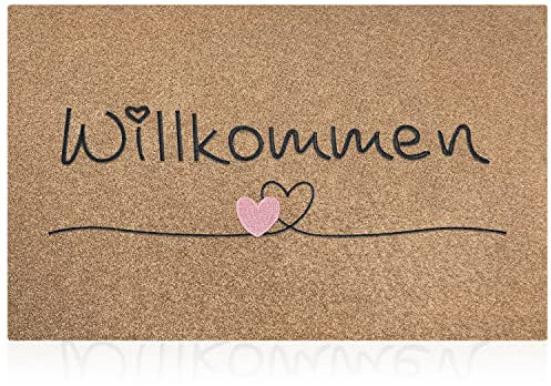 AAZZKANG Fußmatte Außen Willkommen Türmatte mit rutschfest Gummi Rückseite Ultra absorbieren Schlamm Eingangsteppich zum Innen Haustür Braun