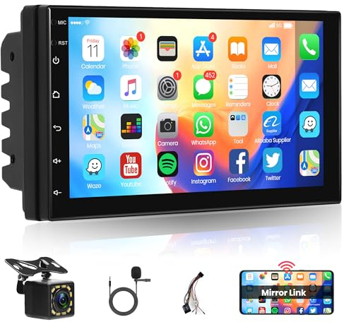 Android 15 Autoradio 2 Din mit GPS Navi WiFi IOS/Android Mirror Link ISO Kabel 7 Zoll Touchscreen Autoradio mit Bluetooth FM Radio DAB/OBD/DVR/USB/EQ Lenkradsteuerung Rückfahrkamera Mikrofon