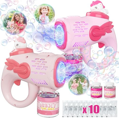 Pistolet a Bulle, 2 Pièces Pâques Machine a Bulle avec 2 Bouteilles 10 Emballers Bulles de Savon Enfant, Jeux Exterieur Enfant 2 Ans, Pistolet à Bulles Jouet et Cadeau pour Mariage Anniversaire Pâques