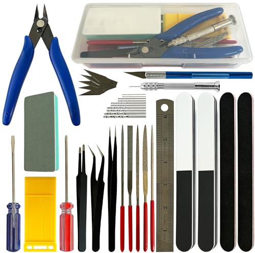KOOMEKI 36 Pcs Hobby Building Modeling DIY Tool Kit, Basic Modeler Craft Tool Set, Dollhouse or Gundam Miniature Handmade Hobby Craft Tools Set