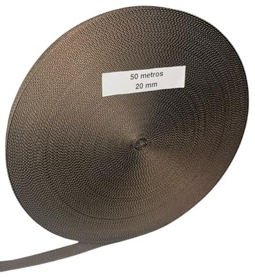 Cinta para Persianas 20 mm de Ancho 50 m - Color Marrón Bronce | Cuerda de repuesto para Carretes de Persiana | Resiste los Rayos UV | Color Bronce Cinta Recogedor Persiana 20 mm x 50 metros