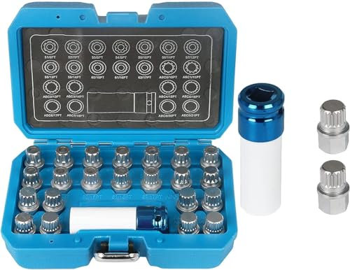 Lot de 23 douilles antivol pour vis et clé R, kit de retrait d'écrou de roue, jeu d'embouts Torx avec clé à douille de 1/2, jeu d'extracteurs de boulons de roue compatibles avec la clé d'écrou de r