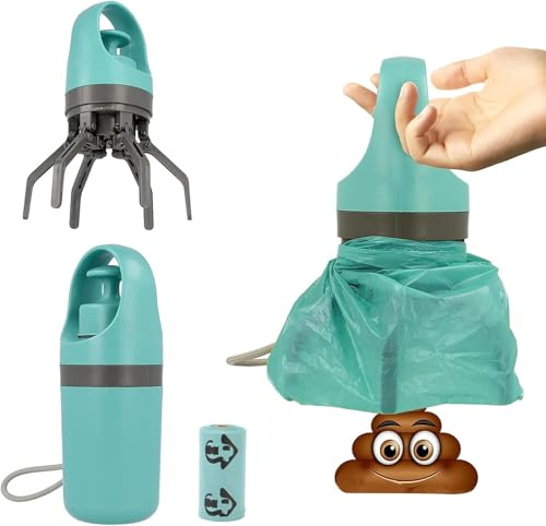 FLASHPICK Portable Dog Poop Scooper with Bag Dispenser – Claw Design for Quick Waste Pickup – Durable Plastic, Leak-Proof Bags Included – Pet Waste Scooper for Outdoor Walks, Travel & Lawn Use