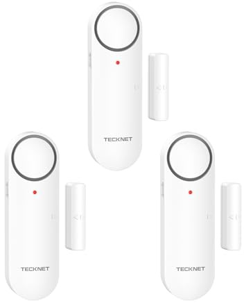 TECKNET Tür und Fensteralarm, Türalarm System, Sirene mit 3-Stufiger Lautstärke und LED-Alarm, Modusumschaltung, Magnetsensoren für Garage/Büro/Wohnung/Hotel (3er-Pack)