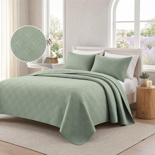 CYCMACO Colcha para Cama, 160x260cm, Colchas De Verano Diseño De Rombos, Cubrecama Colcha De Microfibra, Cubrecama Multiusos, Moderna, Suave Y Ligera, para Cama O Sofá, Verde Claro