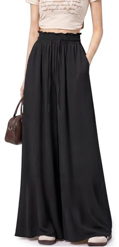 Spesh Wide Leg Trousers for Women Summer Palazzo Trousers with Pocket | Women’s Elastic High-waist Trousers Ladies Casual Trousers Summer Loose Fit Trouser Beach Lounge for Home, Commuting, Holiday