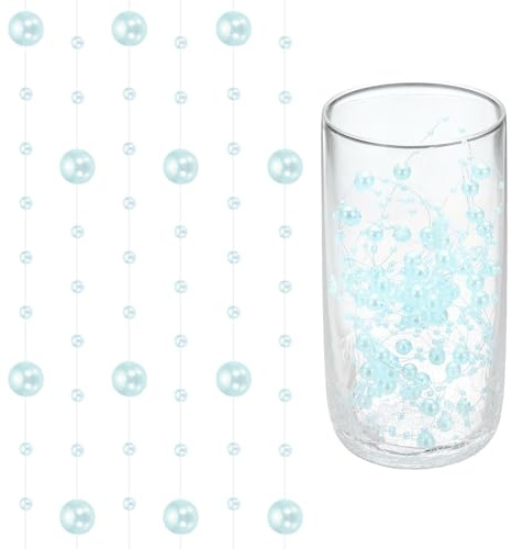 QUARKZMAN 16 Piedi Collana Di Perle Artificiali, Perle Finte Filo Da Pesca Collana Riempitore Vasi Per Candele Galleggianti Centrotavola Matrimonio Decorarezione Festa, Azzurro Chiaro