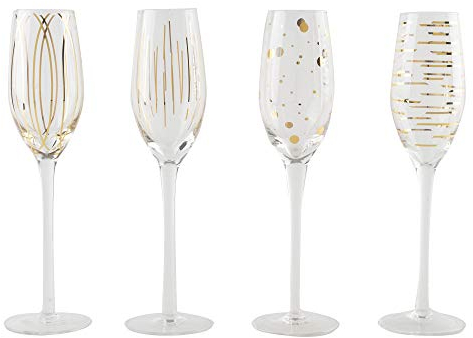 Mikasa 5140630 Cheers Etched Crystal Champagne Flute Glasses, Gold, 210 ml