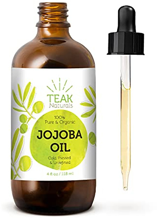 Teak Naturals Cold Pressed Organic Jojoba Oil - Natural Unrefined Pure Moisturizer for Skin, Hair and Nails - 4 Ounces