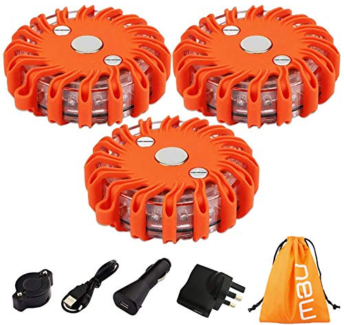 TEHEO Flashing Warning Lights, 3 Pieces Rechargeable Emergency Breakdown Lights, Orange Hazard Light, Magnetic Flashing Light, Led Beacon for Traffic accidents, Breakdowns, Road & Water Hazards