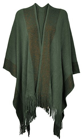 ZLYC Damen Weiche Schlichte Poncho Capes Retro Cardigans Pullover, Einheitsgröße, Armee-grün