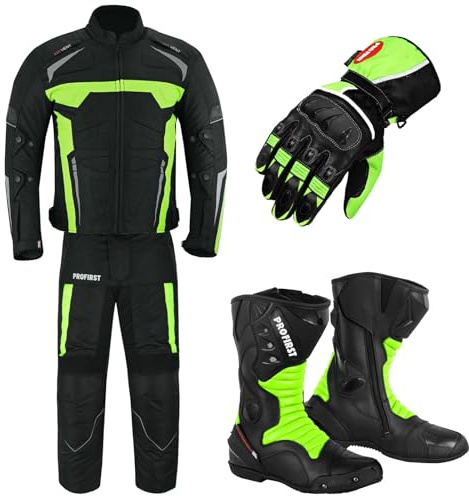 Motorcycle Clothing Suit - Motorbike Suit With Racing Gloves - Motorbike Boots Leather Shoes - 2 Piece Suit Armored Waterproof Suits Jacket Trouser CE Armor For All Weather Mens - Size 2Xtra Large