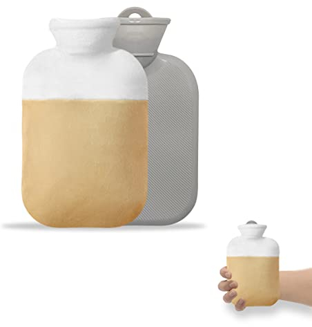 Miniature Hot Water Bottle with Cover, Soft Plush Cover Removeable & Washable Bottle Cover, Warm and Comfortable (Brown Small 500ML)