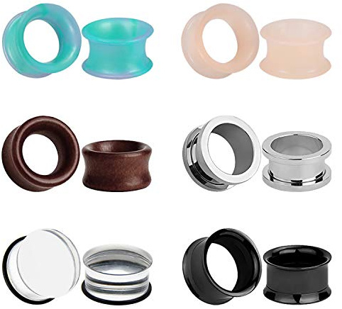 6 Paia Dilatatore Lobo In Legno Naturale, Piercing Orecchio Acciaio Chirurgico, Silicone Flesh Tunnel Dilatatori Ear Plug Piercing Orecchio (Gauge=0g(8mm))