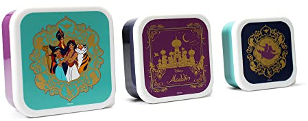 Half Moon Bay - Disney Aladdin Set of 3 Lunch Boxes with lids - BPA Free Food Containers - Lunch Box - School Lunch Box - Snack Box Container - Stack Lunch Box Lunch Box