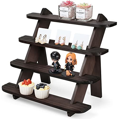 WHEARTED Wooden Cupcake Stand, 4 Tier Shelf Earring & Ring Holder Stands,Tiered Tray Stand Display Shelf Display Riser, Table Display Stand For Vendors, Perfume Organizer, Fragrance Shelf, Spice Rack