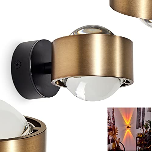 Wandleuchte Sapri, moderner Wandstrahler aus Metall/Glas in Altmessingfarben/Schwarz, 1 x G9 max. 28W, Wandspot mit Lichteffekt, Up&Down Leuchte, Lieferumfang: 2 x Farbfilter rot, ohne Leuchtmittel