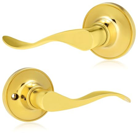 XFORT Cabriole - Pomello per porta in ottone lucido, per porte interne in legno, set completo con chiavistello tubolare