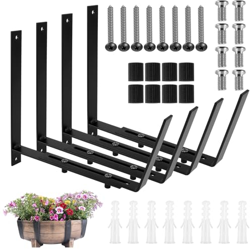 Paquete de 4 Soportes Ajustables para Macetas Ventana, Pies para Macetas, de Hierro Resistente, para Alféizar de Ladrillo, Valla, Balcón, Exterior, Patio, Jardín