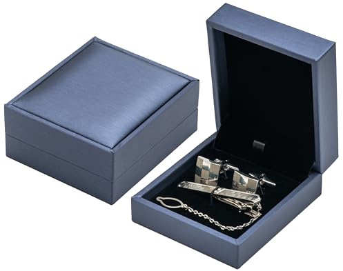 Giftop PU Leather Cufflink Tie Clip Box Cuff Links Storage Gift Box Jewelry Display Case (Blue)