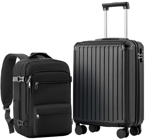COOLIFE Cabin Suitcase 55X40X20cm + 20L Cabin Backpack(40X25X20cm) for Ryanair & EasyJet, ABS Hard Shell Lightweight, 4 Dual Wheels & TSA Lock - for Europe, Business, Study Abroad | Carry On Suitcase
