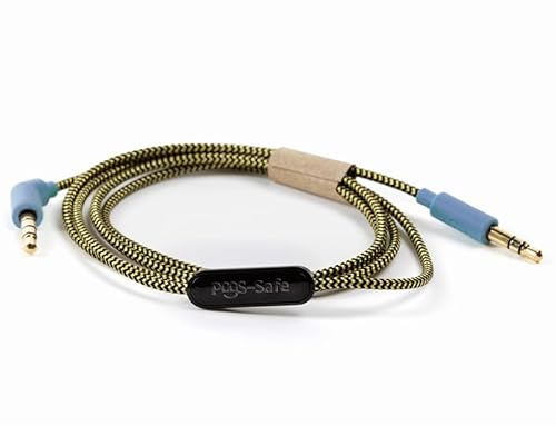 POGS - Câble de sécurité | Câble audio 3,5 mm The Gecko & The Elephant | Volume limité 85 dB, technologie sûre | Microphone intégré | Câble en tissu anti-enchevêtrement de 1 m (bleu)