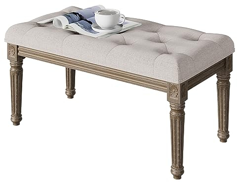LUNSY Panca imbottita in stile vintage, per soggiorno, corridoio, sala da pranzo e camera da letto, beige, 80 x 43 x 47
