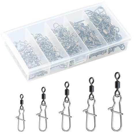 Angelwirbel Set – 100 Stück Edelstahl Barrel Wirbel mit Karabiner, 2# 4# 6# 8# 10# Snap und Wirbel Angeln für Forelle, Wels und Karpfenangeln