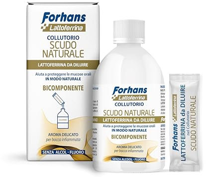 Forhans Collutorio Bicomponente con Lattoferrina Attiva Scudo Naturale, Contrasta Black Stain, Mucositi e Bocca Secca, Ideale per Impianti Dentali, Apparecchi Ortodontici, Effetti Terapie Oncologiche