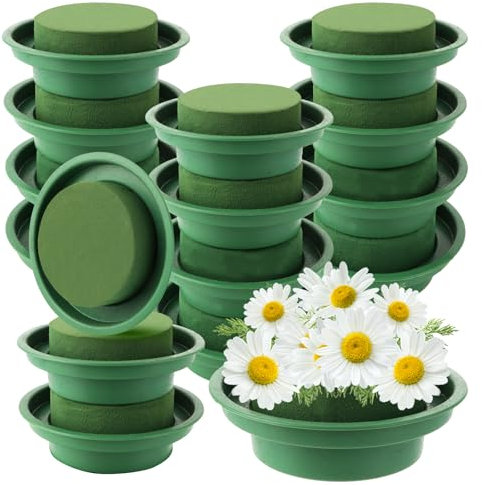 DAJAVE 16 pezzi di schiuma per fiori rotondi, 12 x 4 cm, spugna verde per fiori freschi, matrimoni, compleanni, giardino, decorazione per la casa, ciotola