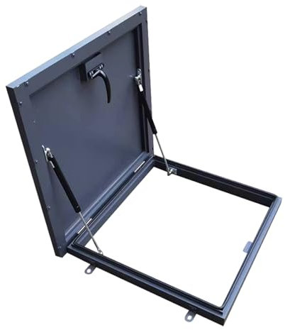 Trampilla de Suelo Tapa de escotilla de tejado metálica impermeable, Tapa de salida de escalera de ático con cerradura de pestillo y manilla y junta de goma de estanqueidad, Apertura 0-90(LXW-50x65cm/