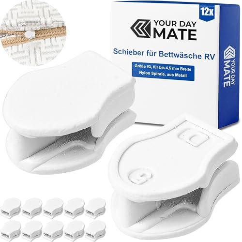 Deslizador para cremallera de ropa de cama, 12 piezas, en blanco, de metal, tamaño 3, para espiral de nailon de 4,5 mm de ancho, para funda nórdica, funda de almohada, cremallera de repuesto