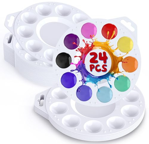 Halobios 24Pack Plastic Paint Tray Palettes, 10 Wells Acrylic Paint Palettes Set with Hanging Hole for Kids or Adults, Watercolor Palette Painting Tray for Party, School, Art Class & DIY Projects