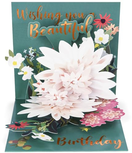 OFFCUP Carte d'anniversaire Femme, Pop-up 3D Carte de Lotus Voeux Fleur avec Enveloppe Exquise, Surprise Carte d'anniversaire Carte de Fleurs Cadeau pour Maman Petite Amie Grand Mère