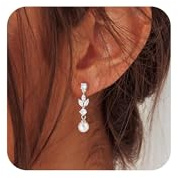 HARJJME Pärlörhängen silver 925 hängande kvinnor 14K guldpläterade zirkonia glitter långa guldörhängen allergivänliga vattentäta modesmycken bröllop gåva för kvinnor mamma tonåring flickor