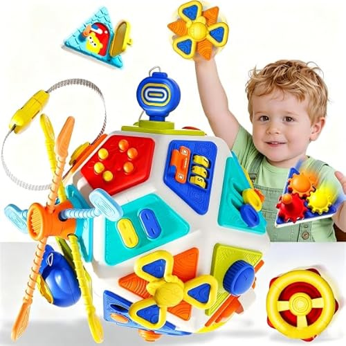 ToyShravonix 22-in-1 Montessori Busy Board Cube for Toddlers 12-36 Months | Multi-Activity Sensory Toy with Gears, Locks & Fine Motor Skills | Travel Gift for Boys & Girls