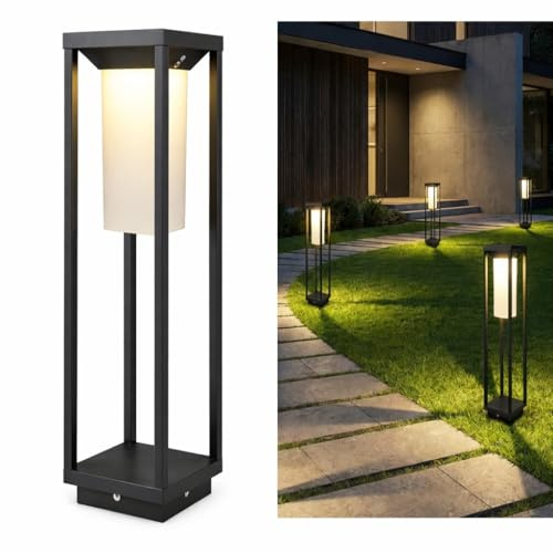 Dopa Lampione da Terra Esterno 60 cm in Alluminio Lampioncino Paletto Luminoso dal Design Lineare e Geometrico Moderno IP65 Attacco E27 per Lampadina LED Bianco o Nero (Nero)