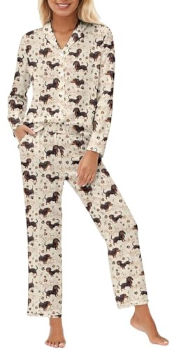 2026 Pijama Largo Mujer con Estampado de Perro Salchicha, Conjunto de Ropa de Estar por casa, Pijama cálido y cómodo, Conjunto de Dos Piezas