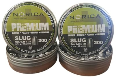 Arapaima Beitia Pack 2 Cajas de Balines Slug Calibre 6,35mm (.25) - 2,14 Gramos / 33 Grains - Perdigones de Alta Precisión para Aire Comprimido y PCP - 400 Unidades (2x200) - Diseño Aerodinámico