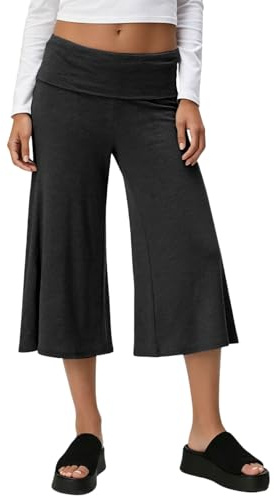 Générique Short 3/4 Femme Jupe-Culotte Fluide Décontracté Plage Été Pantalon Palazzo Taille Basse Pliable Jambes Larges Vacances Streetwear Yoga Capri Confortable