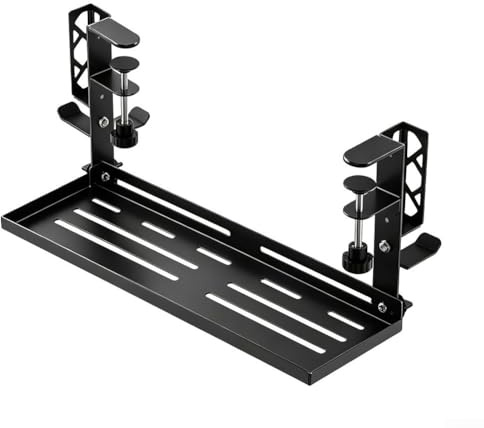 Grand plateau de gestion des câbles sous le bureau – Plateau de rangement réglable en métal pour cordons et adaptateurs pour la configuration du bureau à domicile Noir 44 cm