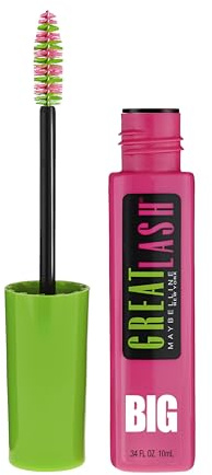 Maybelline Makeup Great Lash BIG Washable Mascara, Very Black Volumizing Mascara, 0.34 fl oz