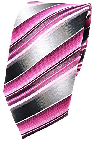 TigerTie Designer Seidenkrawatte in rosa pink magenta grau silber gestreift