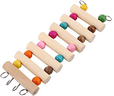 HEEPDD Scaletta per Pappagalli, Scaletta in Legno con Perline Colorate per Roditore Giocattoli Gabbia Arredamento(7 Passi M)
