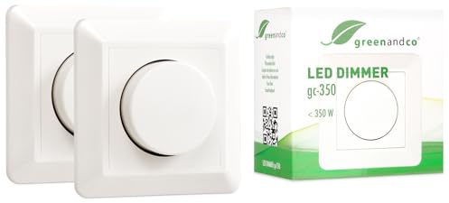 2 Stück greenandco gc-350 | Unterputz LED und Halogen Dimmer | 1-350 Watt | für Wechselschaltungen geeignet | mit Boost Funktion | weiß