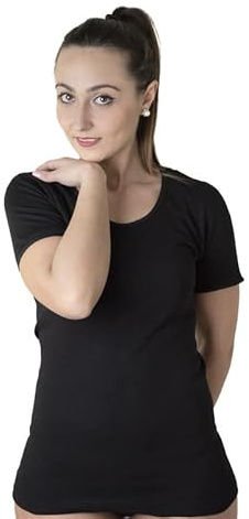New Day intimo eccezionale Made in Italy- 3 Maglie Intime per Donna Manica Corta (con Pizzo macramé o Bordo Raso) in Caldo Cotone (Raso/Nero,3XL)