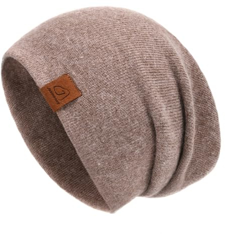 jaxmonoy Slouchy Knit Beanies Winter Hats for Women Men Soft Warm Double Layer Reversible Slouch Cuffed Skull Knitted Beanie Cap - Brown