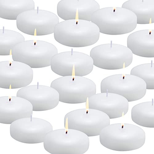 flamecan 24 Pack Floating Candles, 3” White Unscented Dripless Wax Burning Candles, for Cylinder Vases, Weddings, Party and Holiday …