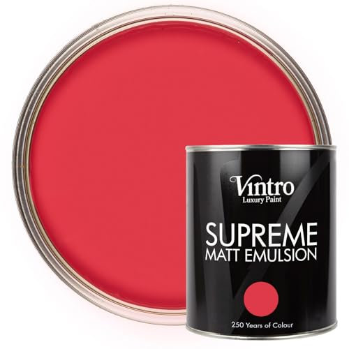 Vintro | Luxury Matt Emulsion | Poppy Red | Smooth Chalky Finish | Multi Surface Paint | for Walls, Ceilings, Wood and Metal | 1L (Poppy Red)