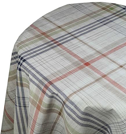 Wachstuch Wachstischdecke Tischdecke Robust Karo Grau Beige Oval ca. 140 x 160 cm Gartentischdecke abwaschbar